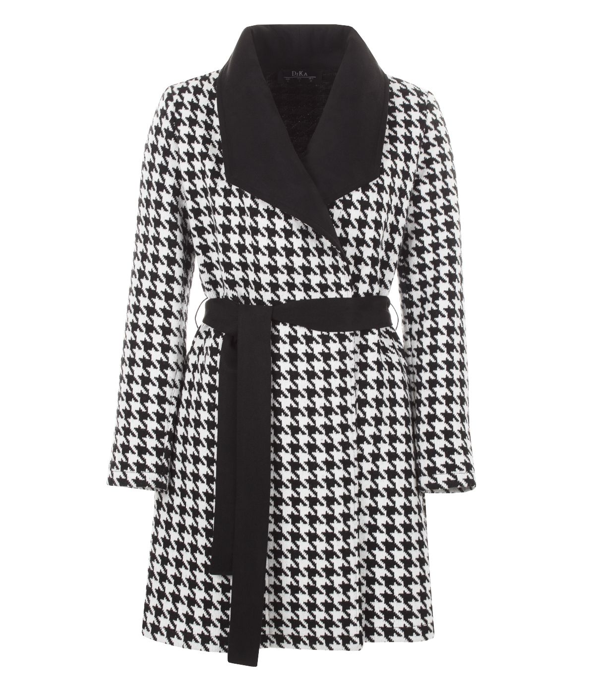 Acrylic wrap-around jacket with contrasting belt and lapel and houndstooth print 0